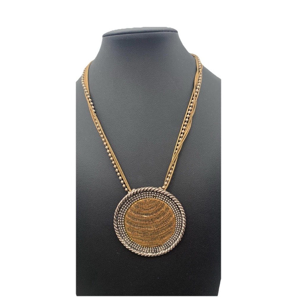 Vintage Chico's‎ Antiqued Gold & Silver Tone Pendant Multi Chain Necklace 14-18"